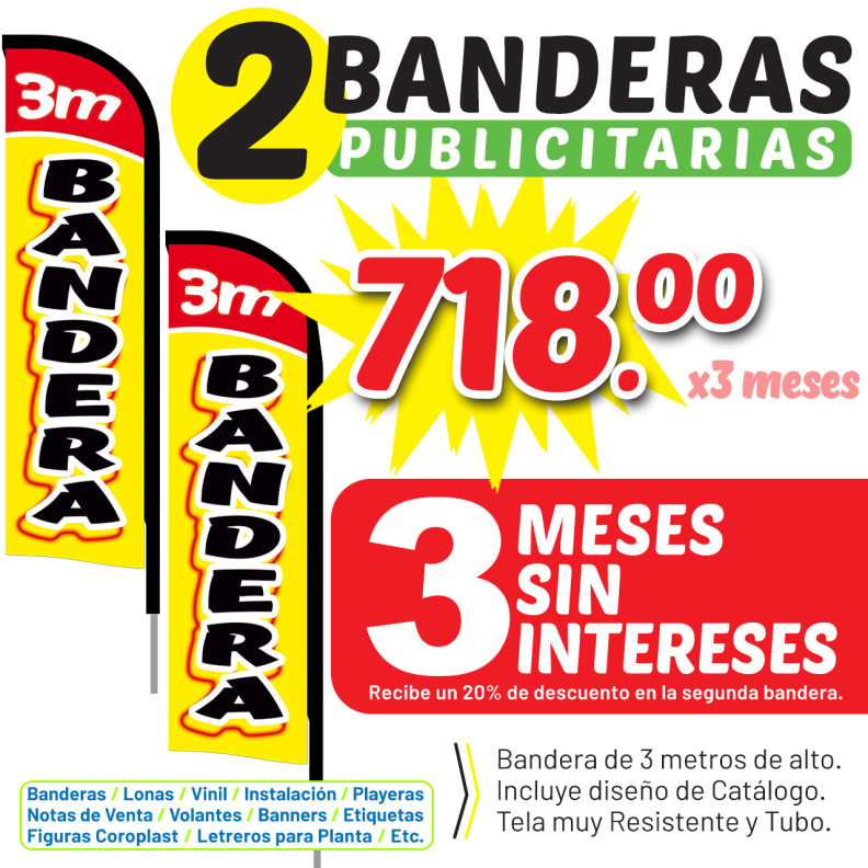 1 Bandera con Diseño de nuestro catálogo.